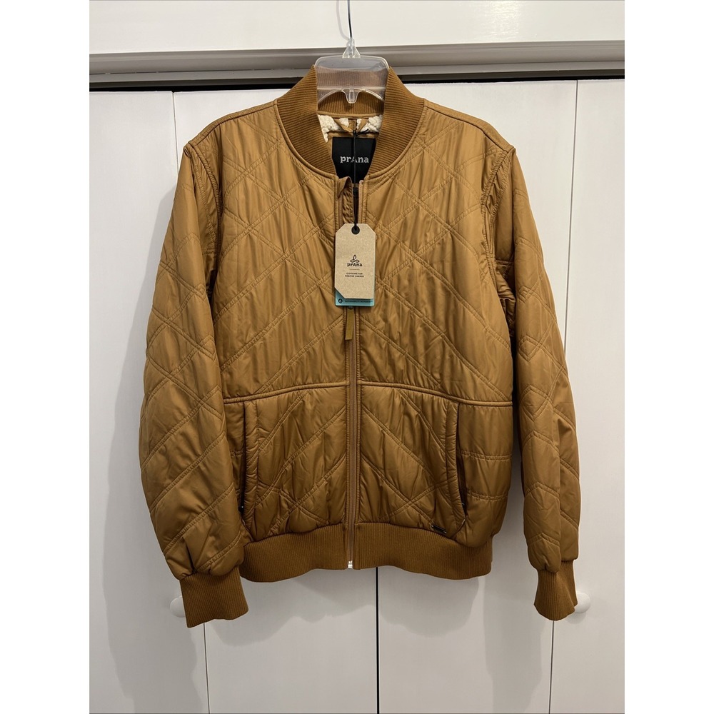 prAna Esla Quilted Bomber Jacket Women's Sz XL, Color Camel/Tan, Fleece Lined